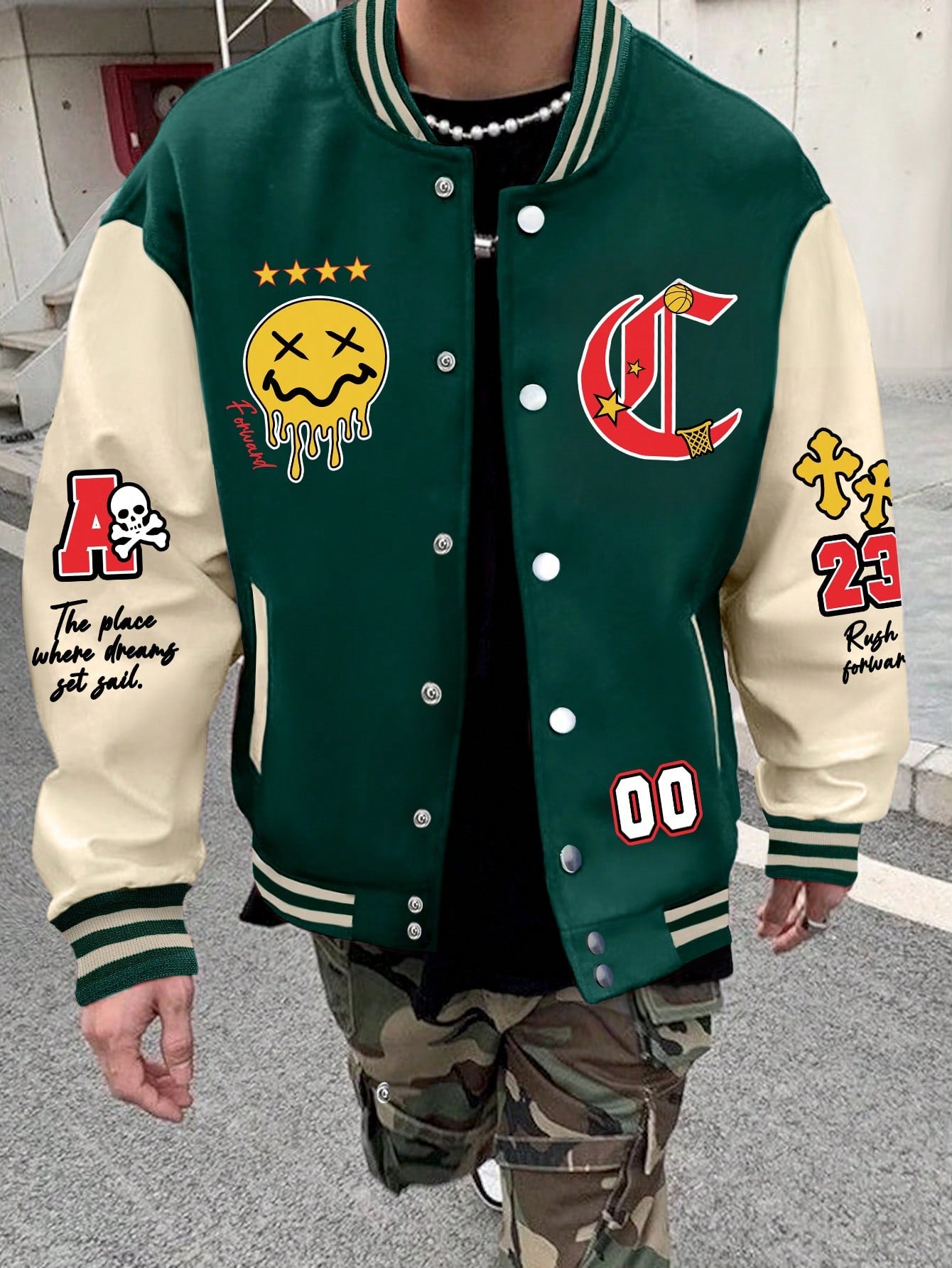 Graphic Cartoon Varsity Jacket